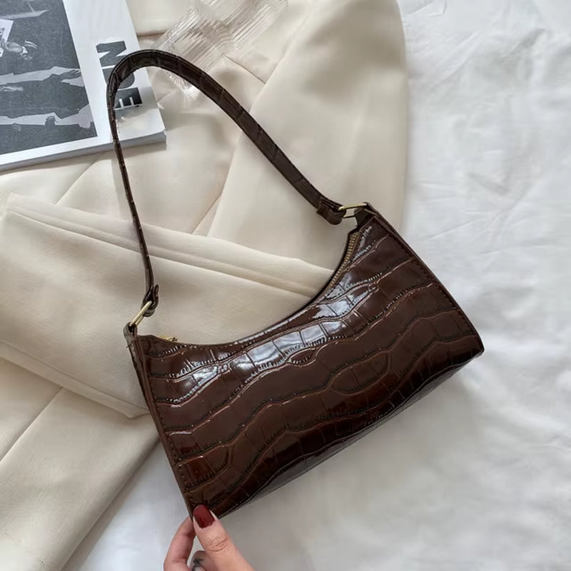 Chic Alligator Pattern PU Leather Shoulder Bag – Trendy Small Underarm Purse for Women