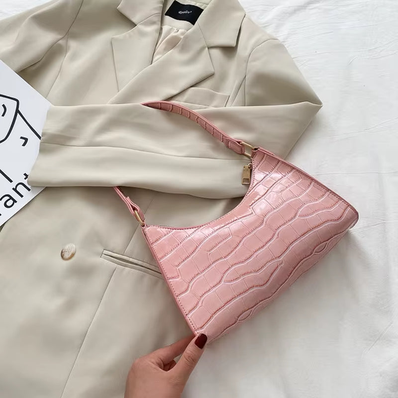 Chic Alligator Pattern PU Leather Shoulder Bag – Trendy Small Underarm Purse for Women