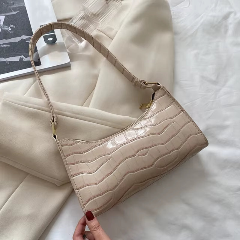 Chic Alligator Pattern PU Leather Shoulder Bag – Trendy Small Underarm Purse for Women