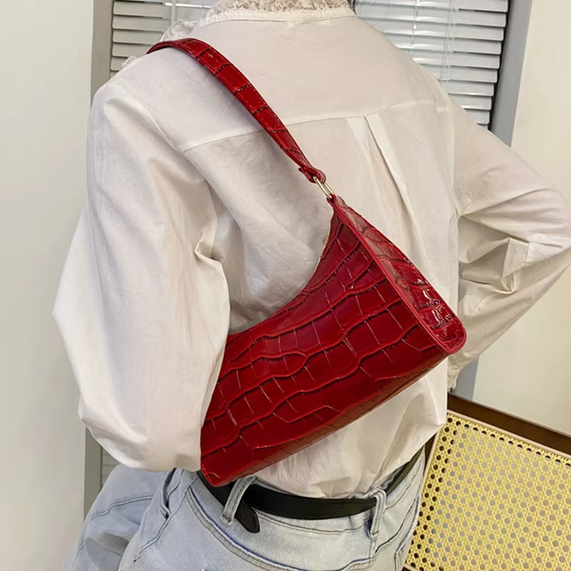 Chic Alligator Pattern PU Leather Shoulder Bag – Trendy Small Underarm Purse for Women