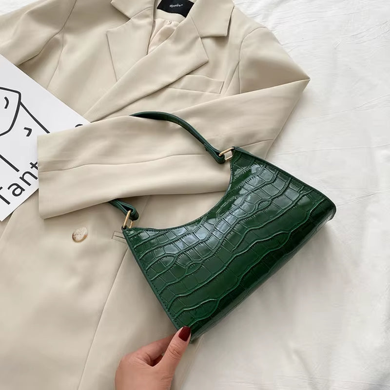 Chic Alligator Pattern PU Leather Shoulder Bag – Trendy Small Underarm Purse for Women